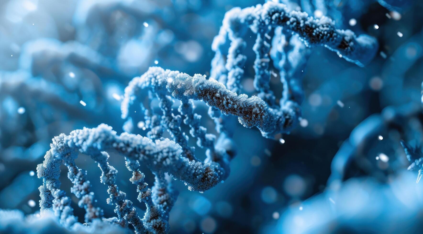 AI generated crystallized blue dna molecules with a close view photo