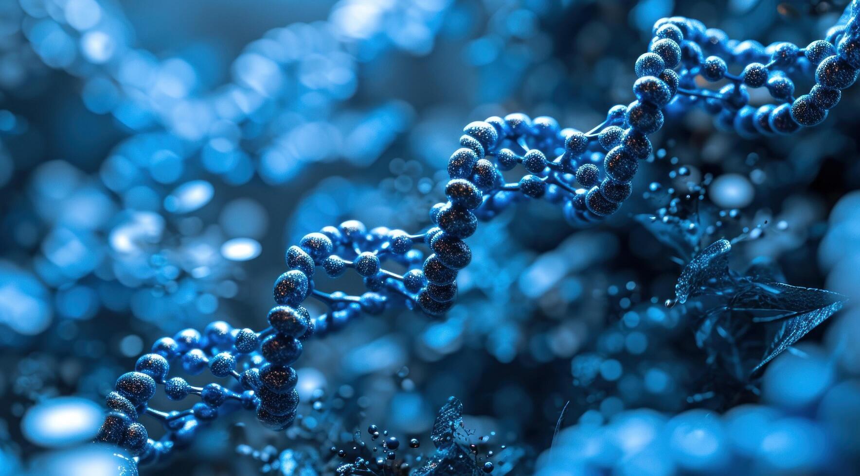 AI generated crystallized blue dna molecules with a close view photo