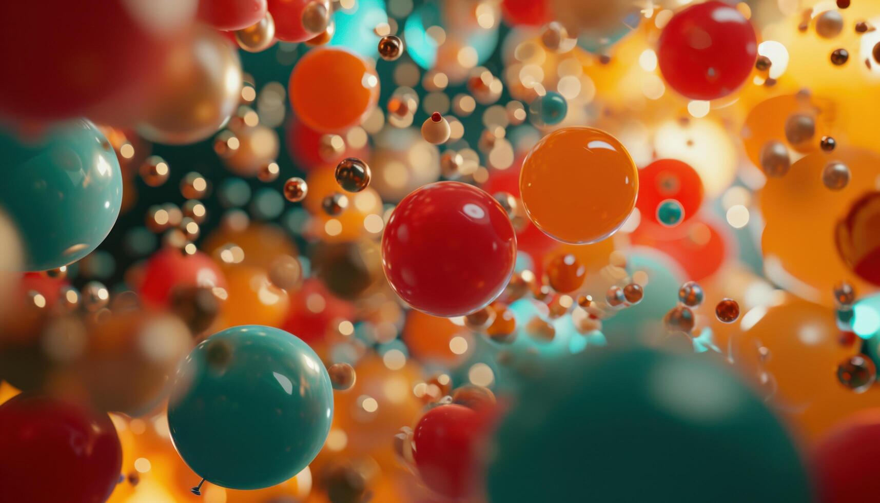 AI generated colorful balloons are hung from a ceiling during an event photo