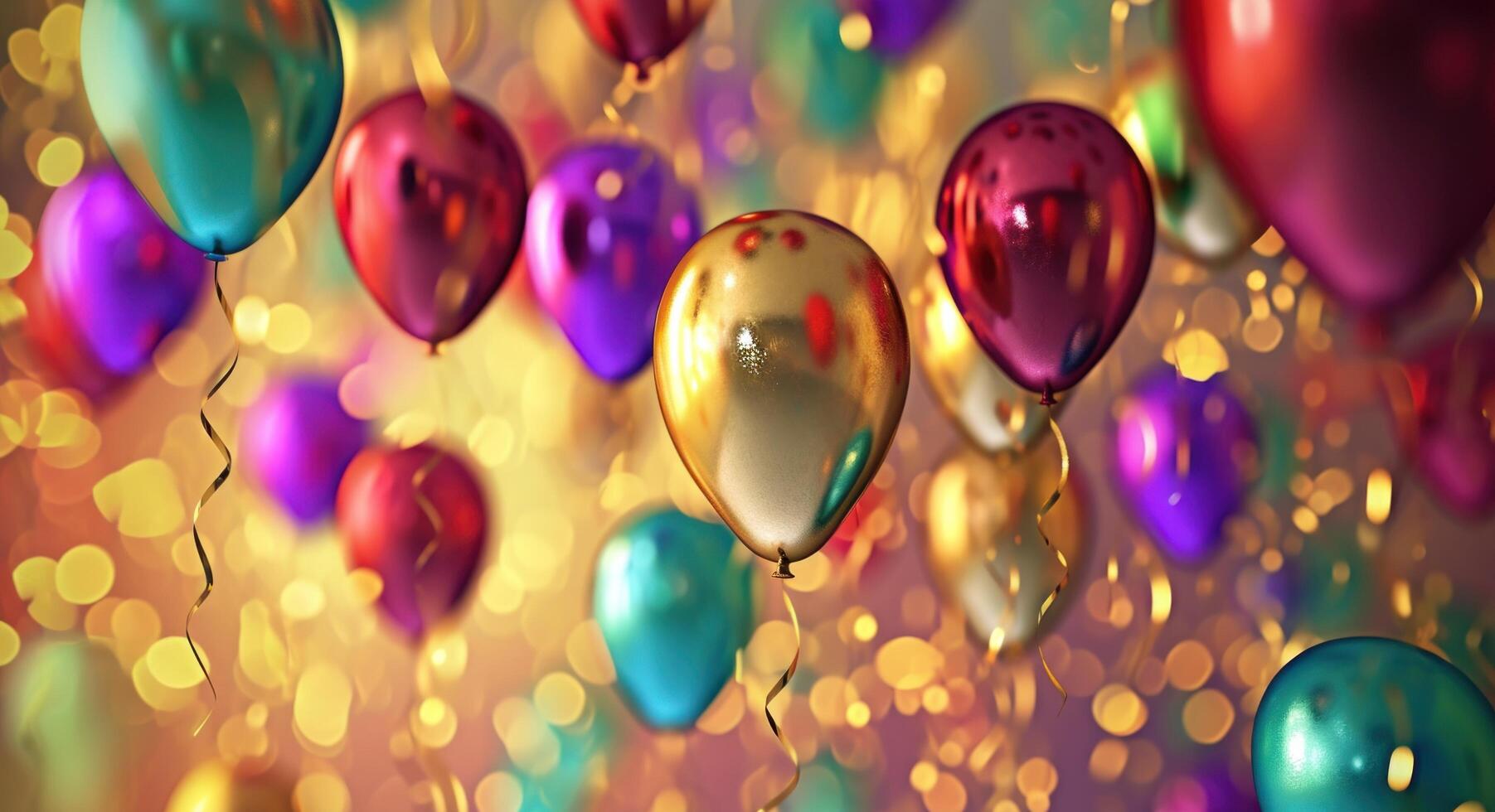 AI generated colorful balloons and balloon banners on background photo