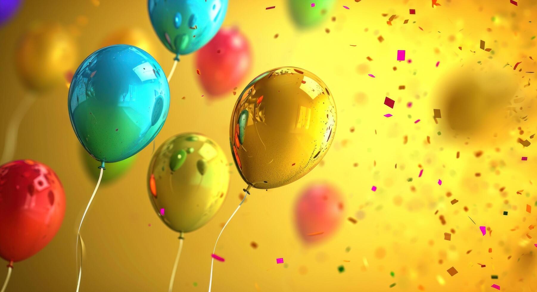 AI generated colorful balloons and balloon banners on background photo