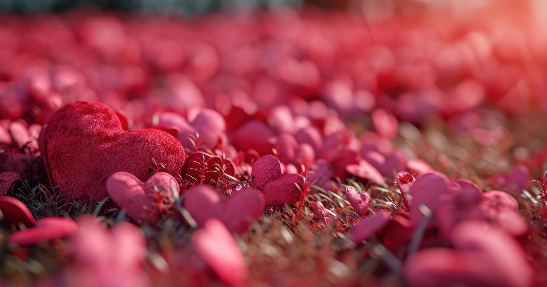 AI generated large group of red hearts on the lawn, light pink and red photo