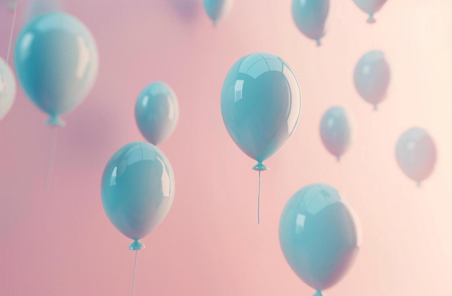 AI generated blue air balloons floating over a pink wall photo