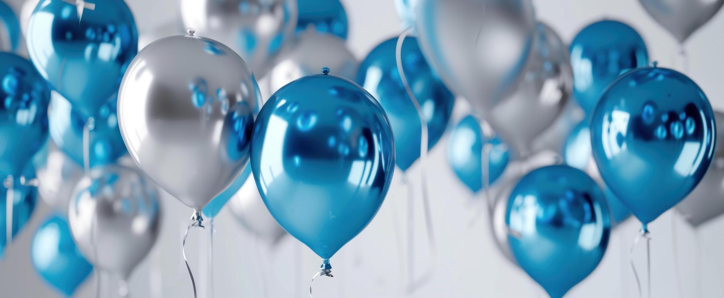 AI generated several blue and silver balloons in the air photo