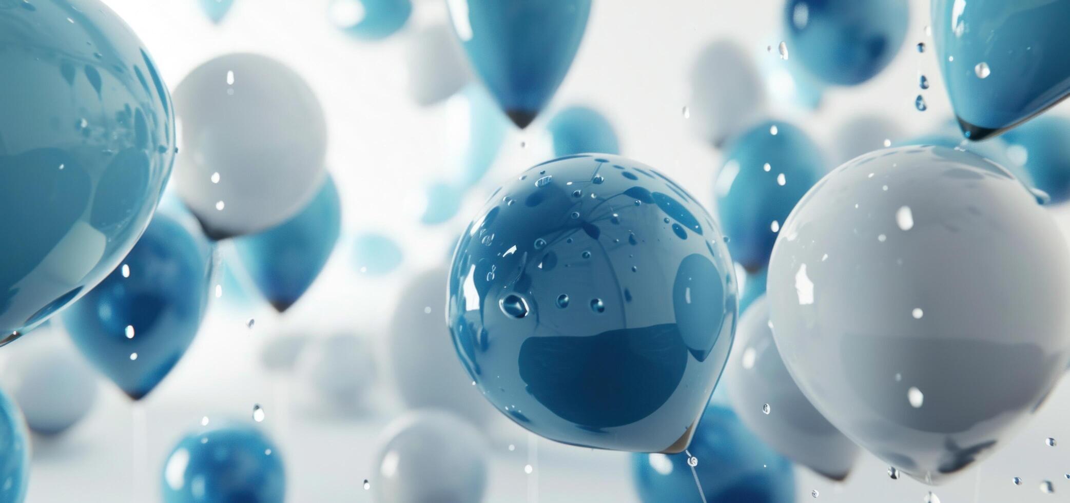 AI generated multiple blue and white balloons on a white surface photo
