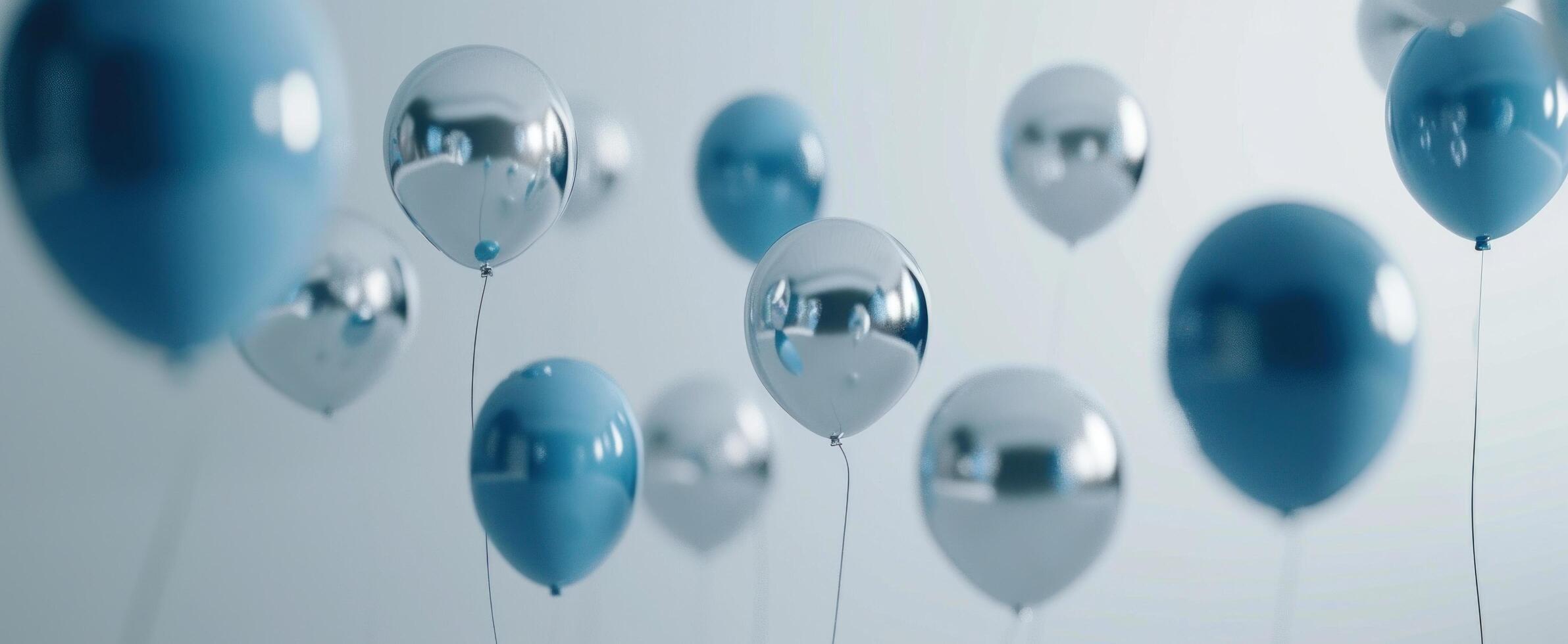 AI generated several blue and silver balloons in the air photo