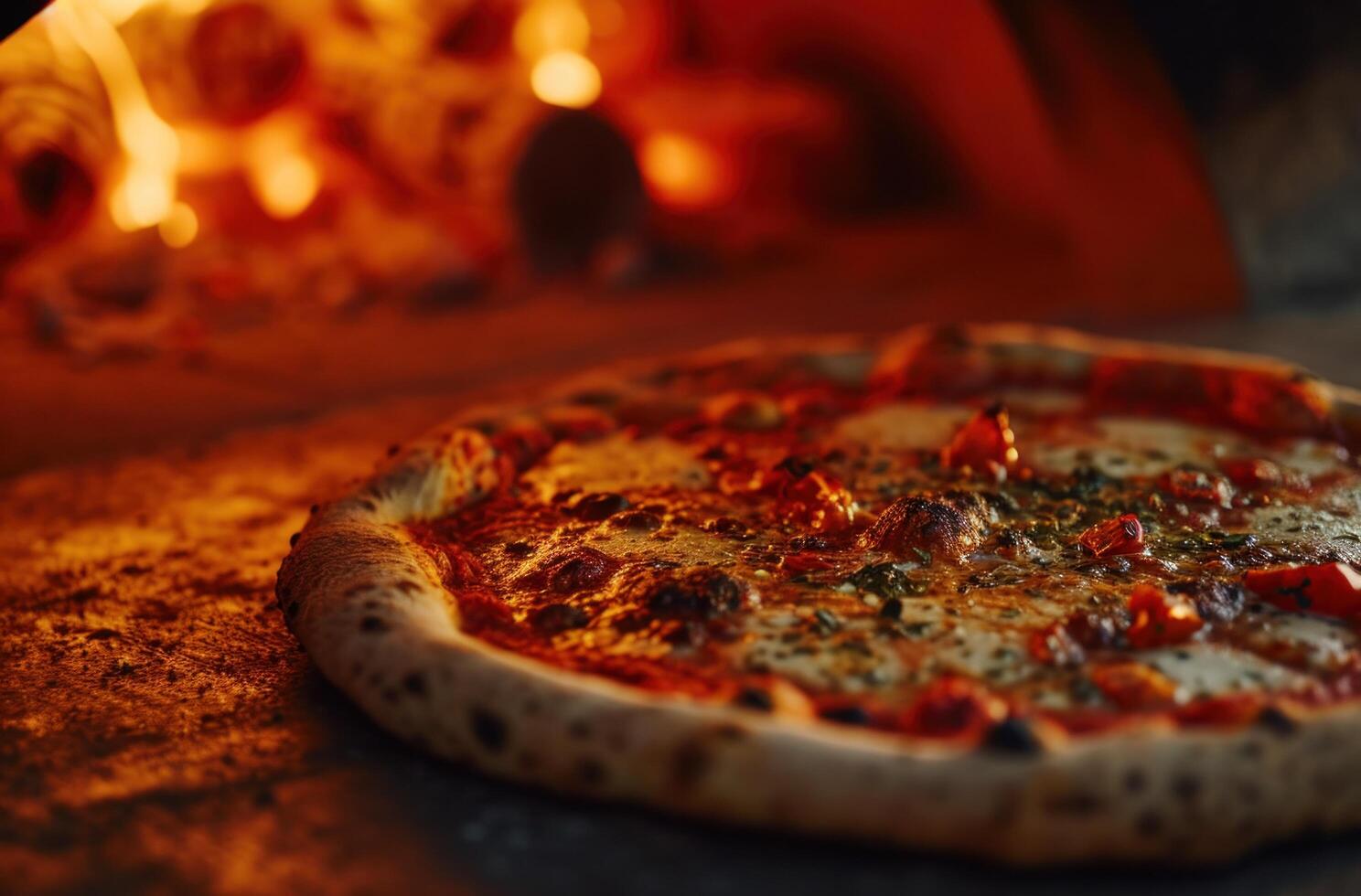 AI generated pizza in an outdoor pizza oven photo