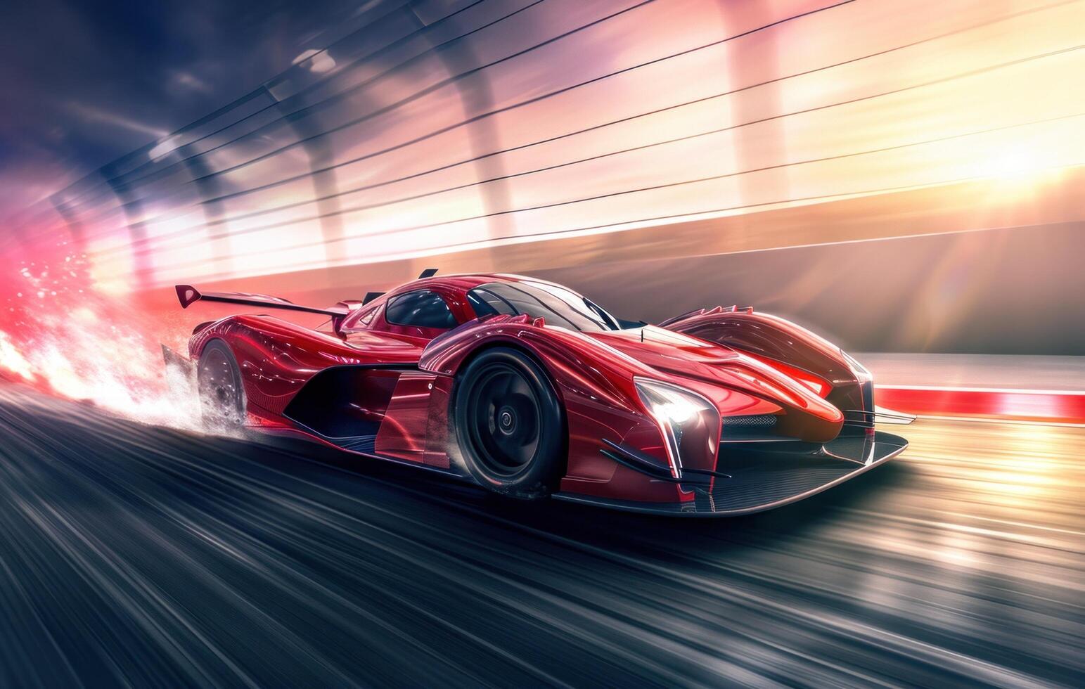 AI generated in a ealier art illustration a red racing car moves at high speed in motion photo