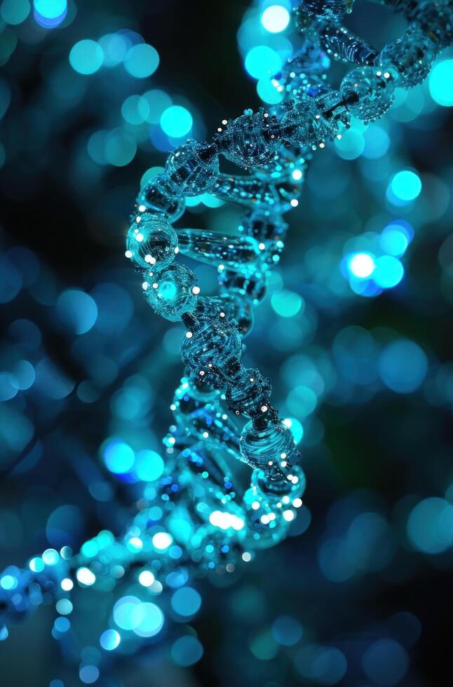 AI generated dna strand with lights all around it photo