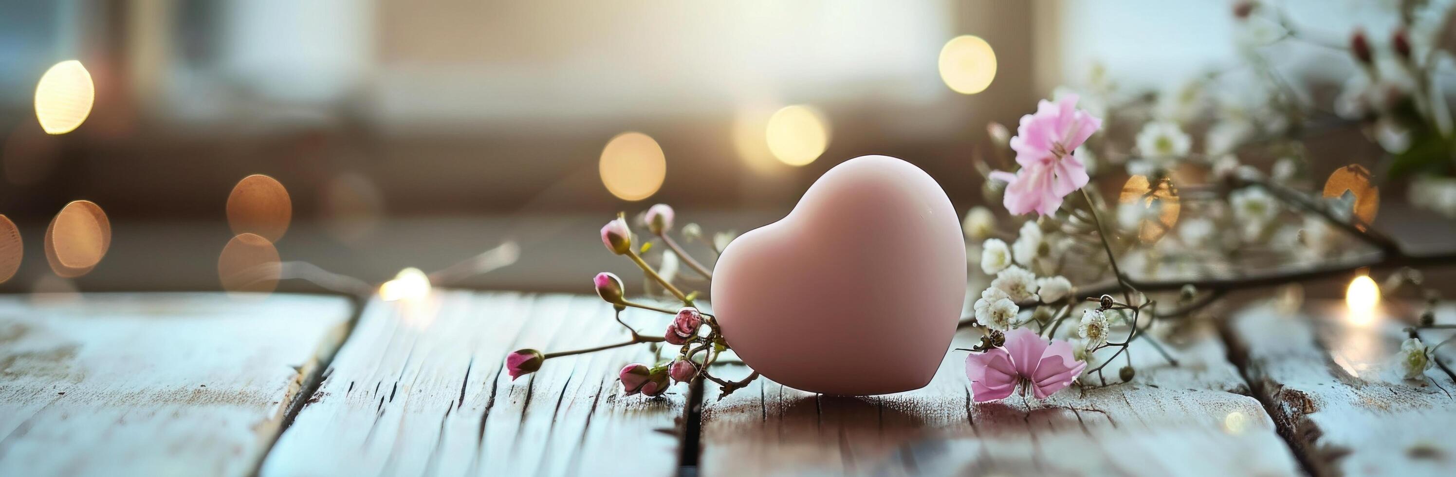AI generated happy valentine day on a table in love photo