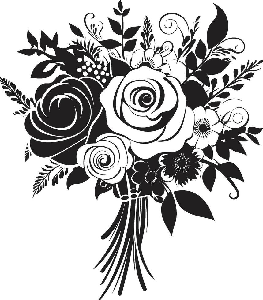 Bouquet Elegance Monochrome Vector Symbol Floral Radiance Black Bridal Emblem Design