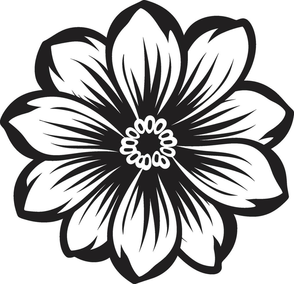 pulcro pétalo emblema icónico monótono elegante flor símbolo negro icono vector