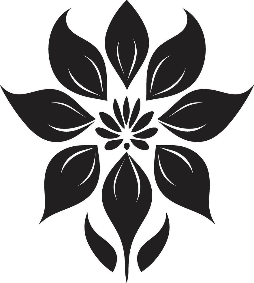 Sophisticated Floral Chic Emblematic Design Graceful Petal Impression Monochrome Icon vector