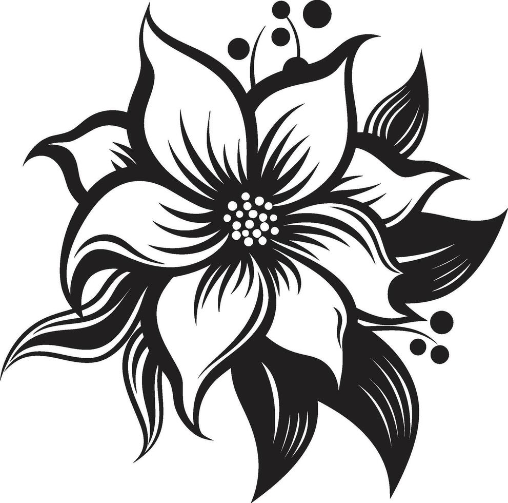 Botanical Minimalism Iconic Monotone Style Graceful Blossom Design Black Emblematic Mark vector