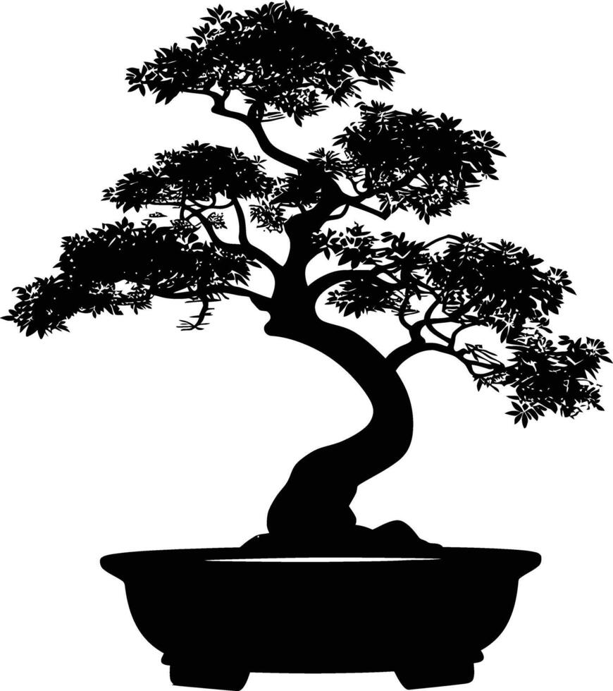 AI generated Silhouette bonsai tree black color only vector