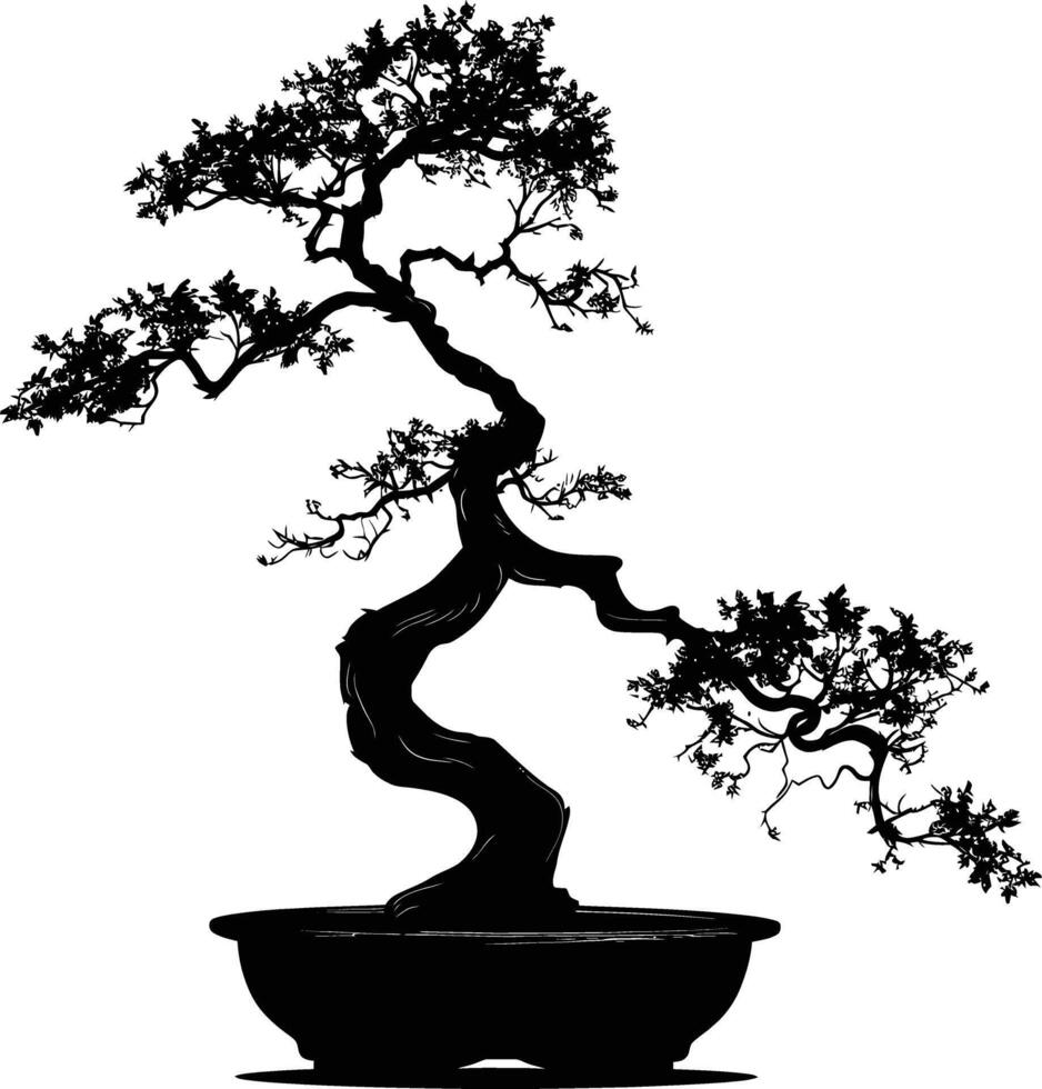 AI generated Silhouette bonsai tree black color only vector