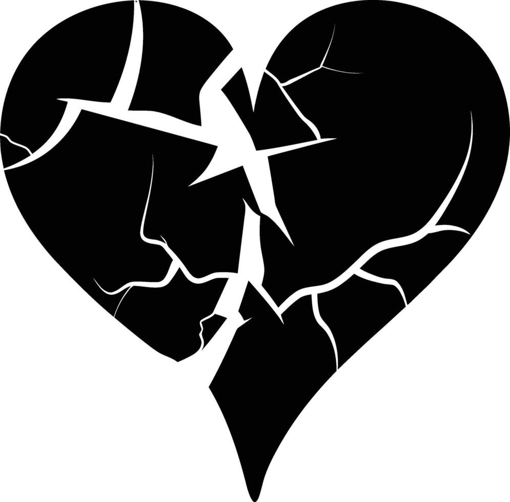 AI generated Silhouette broken heart love logo symbol black color only vector