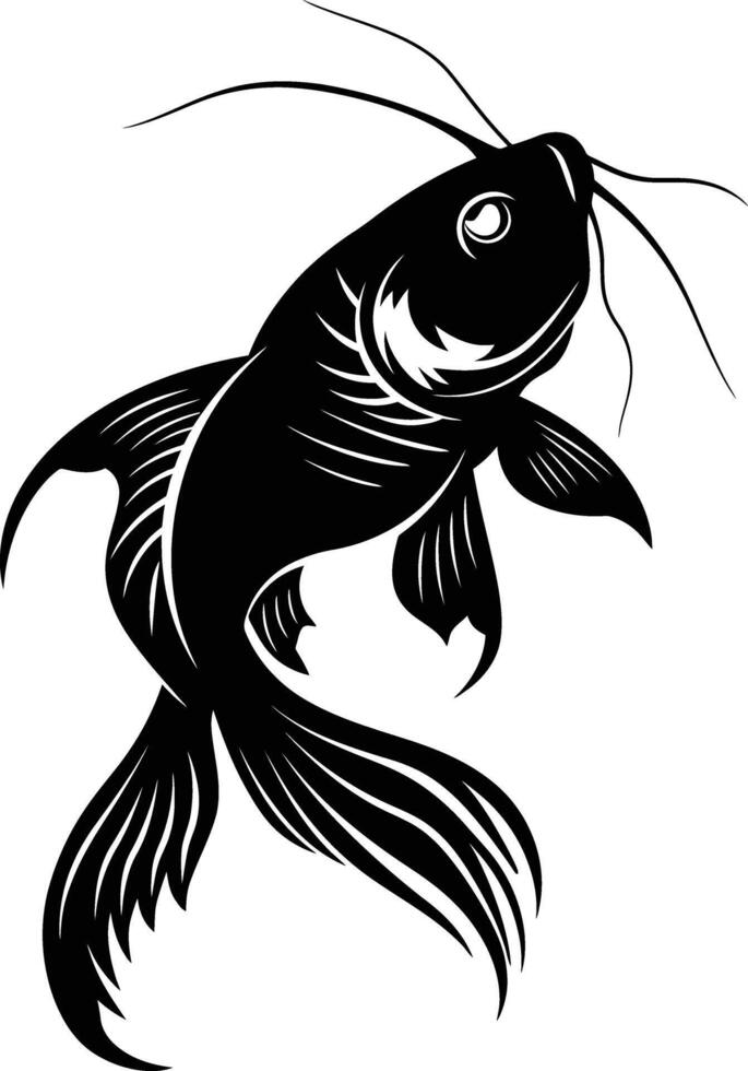 ai generado silueta gato pescado negro color solamente vector