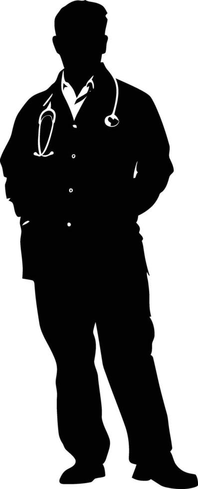 AI generated Silhouette doctor man full body black color only vector