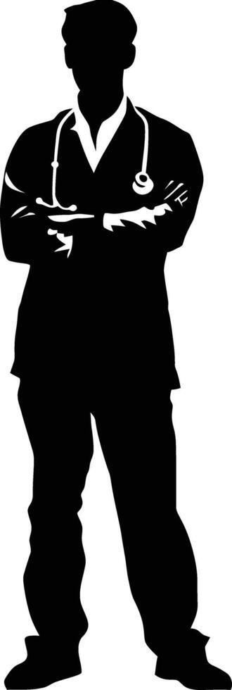 AI generated Silhouette doctor man full body black color only vector
