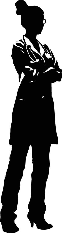 AI generated Silhouette doctor woman full body black color only vector