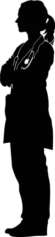 AI generated Silhouette doctor woman full body black color only vector