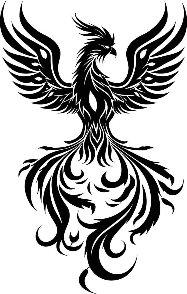 AI generated Silhouette Phoenix the fire bird full body black color only vector
