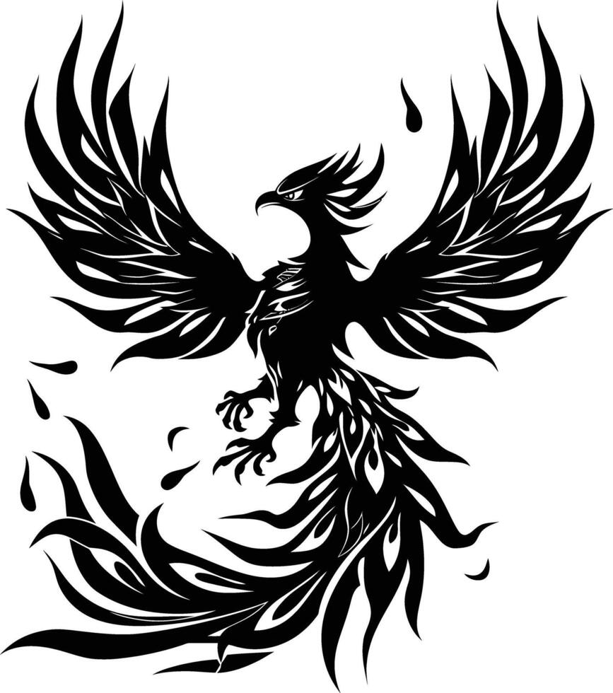 AI generated Silhouette Phoenix the fire bird full body black color only vector