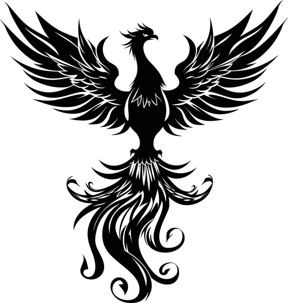 AI generated Silhouette Phoenix the fire bird full body black color only vector