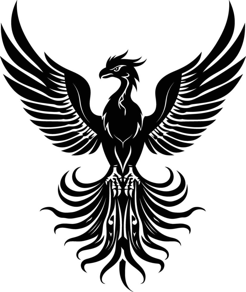 AI generated Silhouette Phoenix the fire bird full body black color only vector