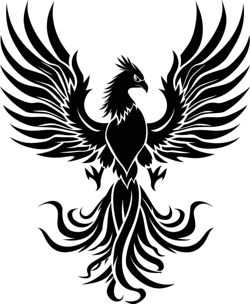 AI generated Silhouette Phoenix the fire bird full body black color only vector