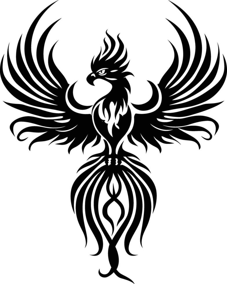 AI generated Silhouette Phoenix the fire bird full body black color only vector