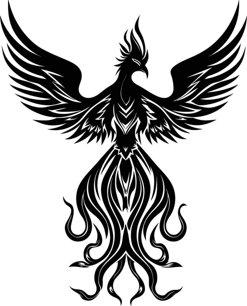 AI generated Silhouette Phoenix the fire bird full body black color only vector
