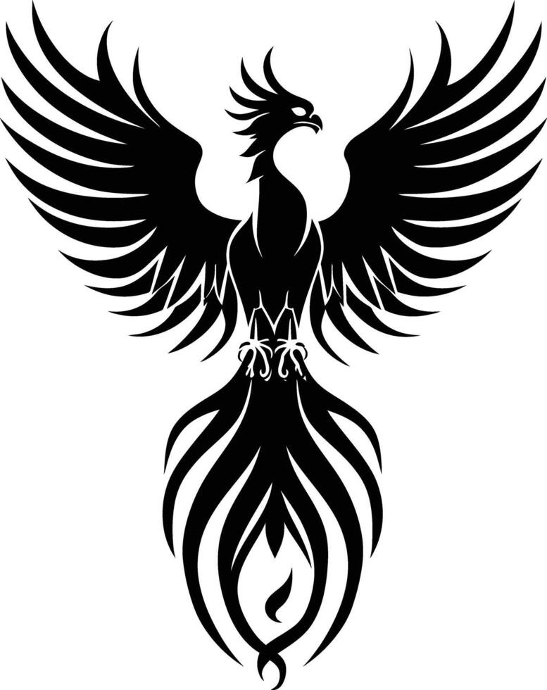 AI generated Silhouette Phoenix the fire bird full body black color only vector