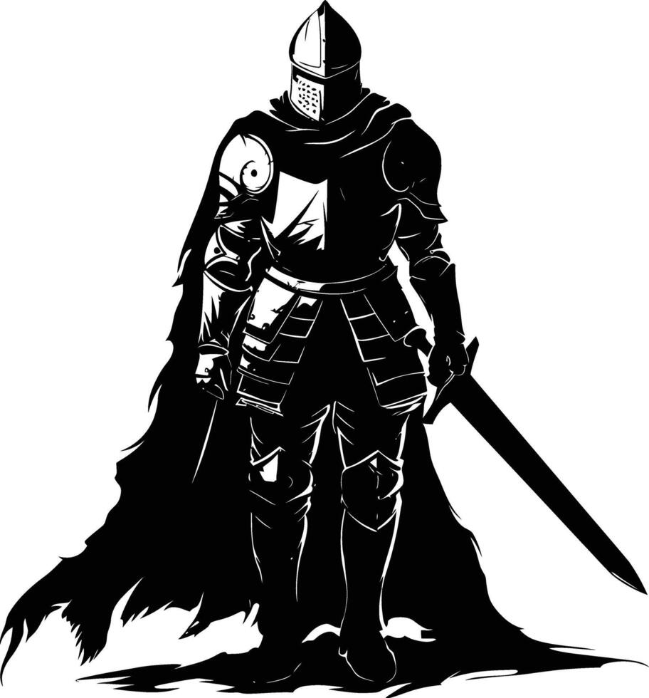 AI generated Silhouette knight full body black color only vector