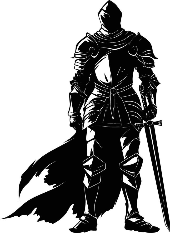 AI generated Silhouette knight full body black color only vector