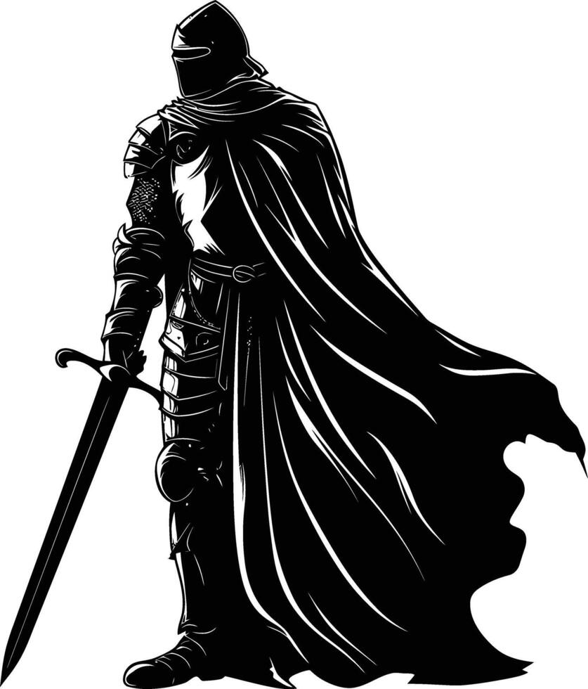 AI generated Silhouette knight full body black color only vector