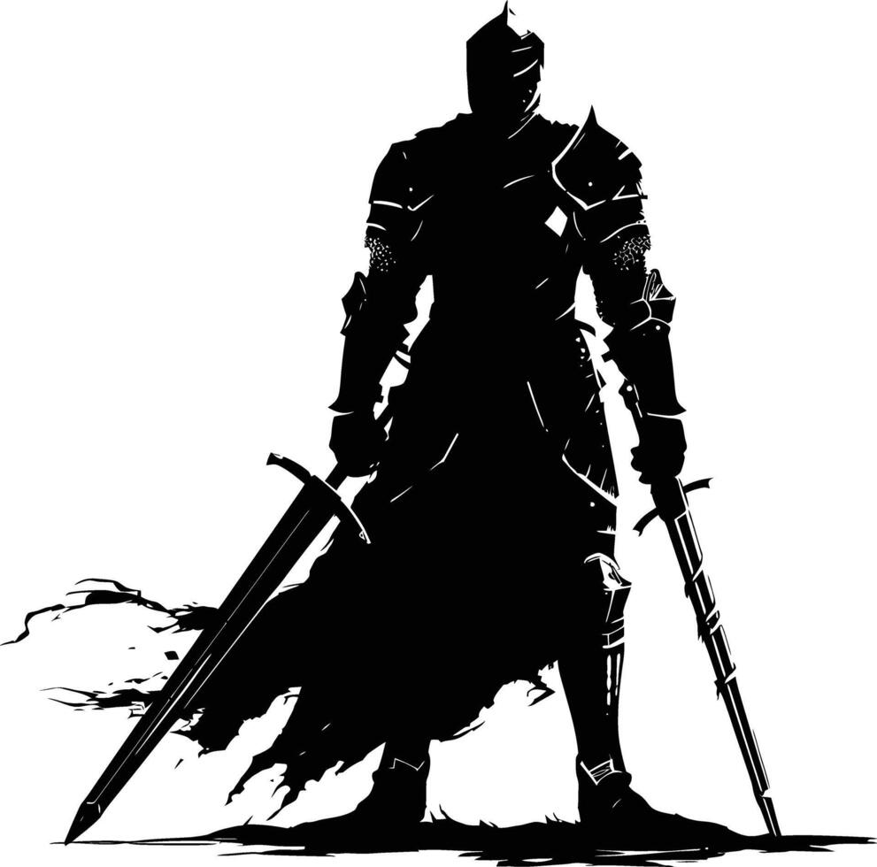 AI generated Silhouette knight full body black color only vector