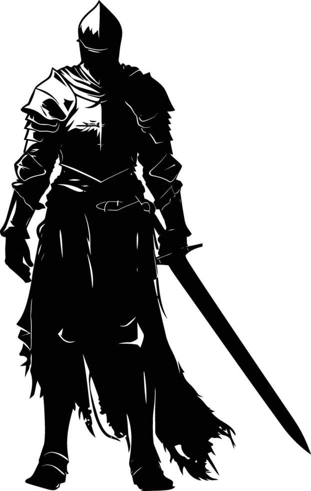 AI generated Silhouette knight full body black color only vector