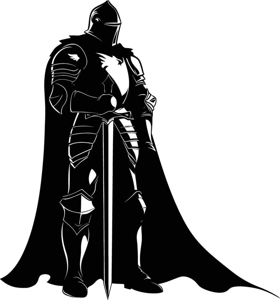 AI generated Silhouette knight full body black color only vector