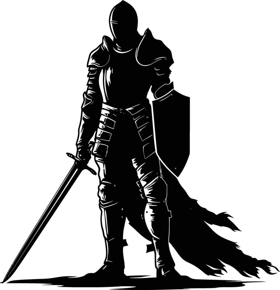 AI generated Silhouette knight full body black color only vector