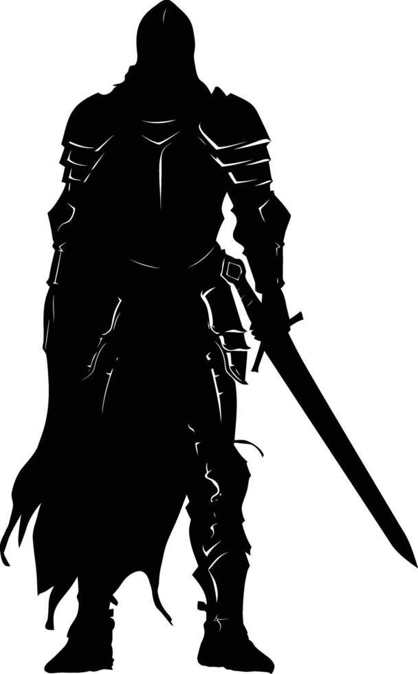 AI generated Silhouette knight full body black color only vector