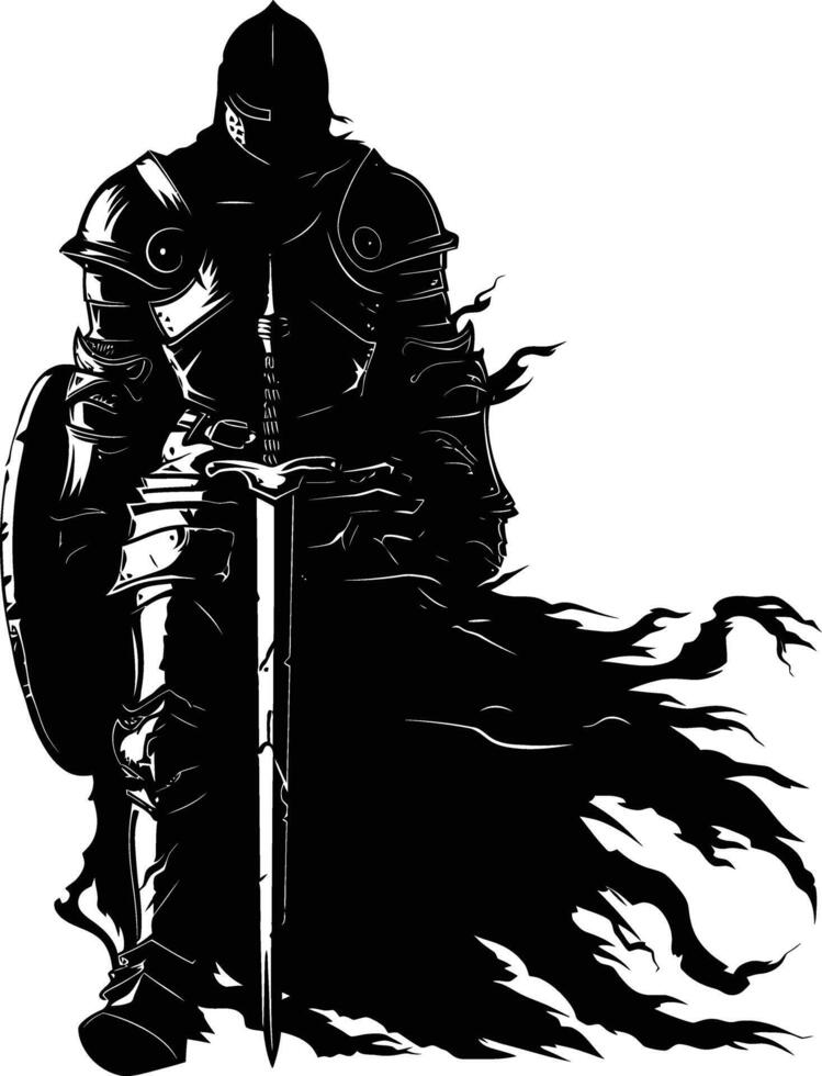 AI generated Silhouette knight full body black color only 37324255