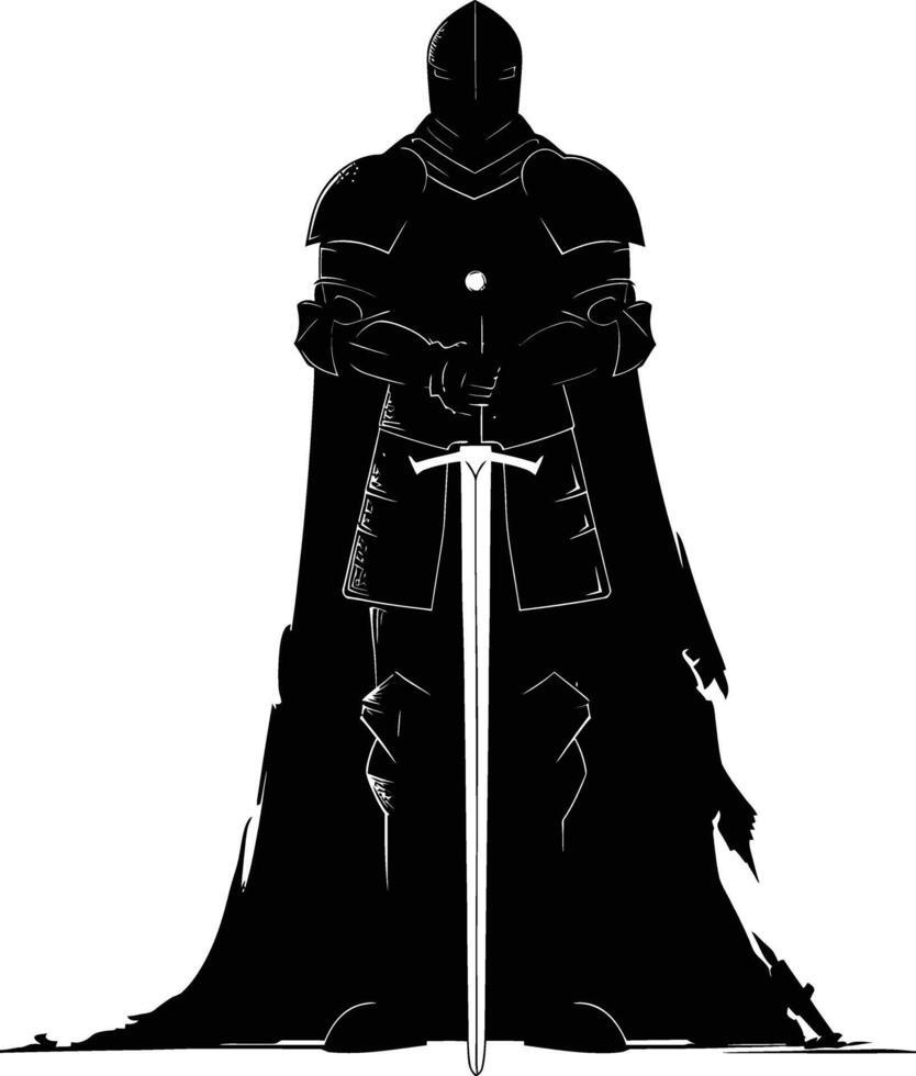 AI generated Silhouette knight full body black color only vector