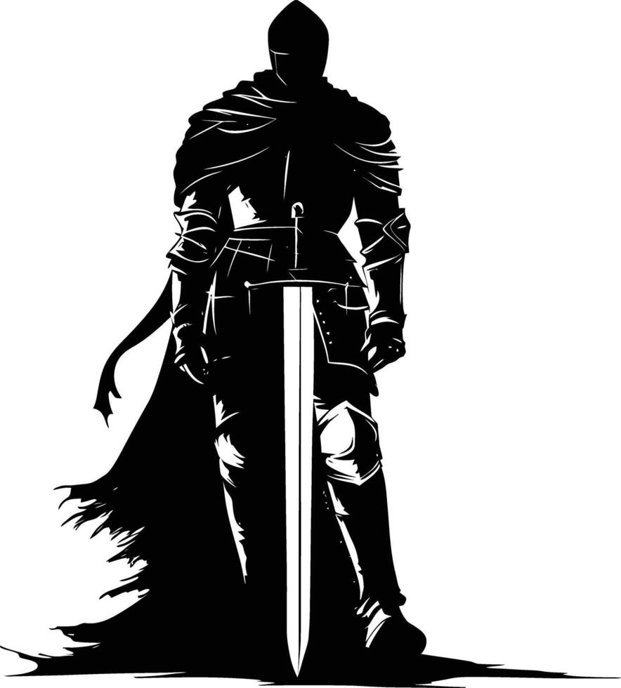 AI generated Silhouette knight full body black color only vector