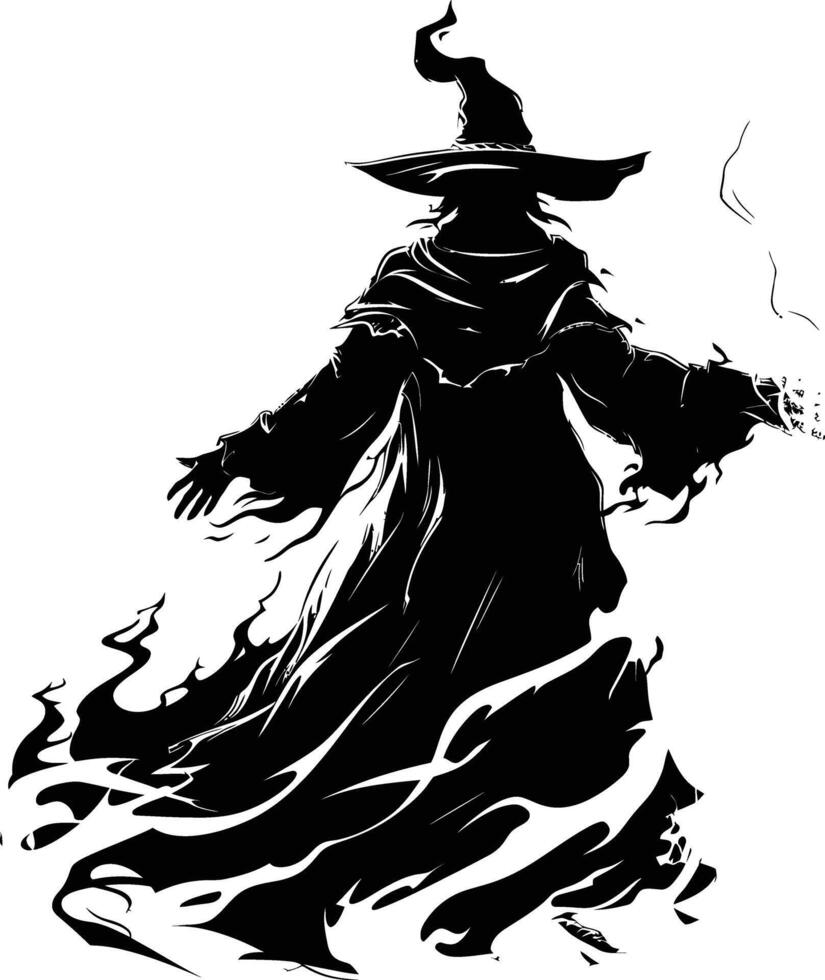 AI generated Silhouette mage full body black color only vector