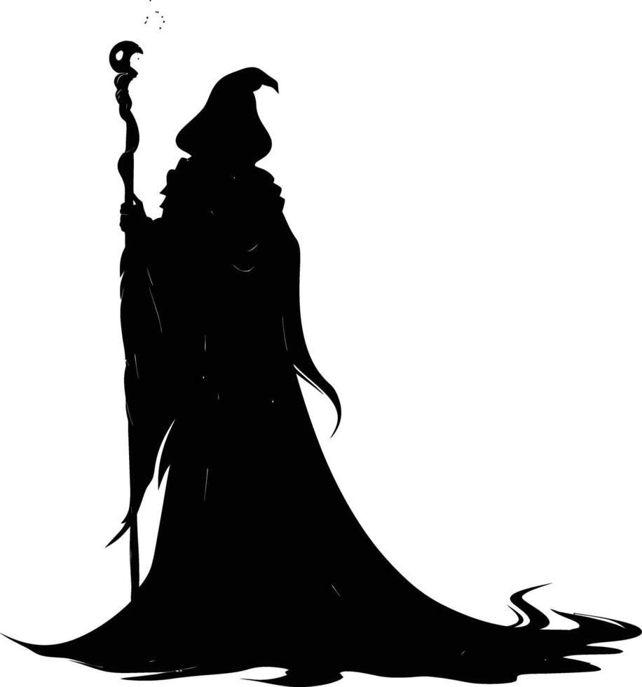 AI generated Silhouette mage full body black color only vector