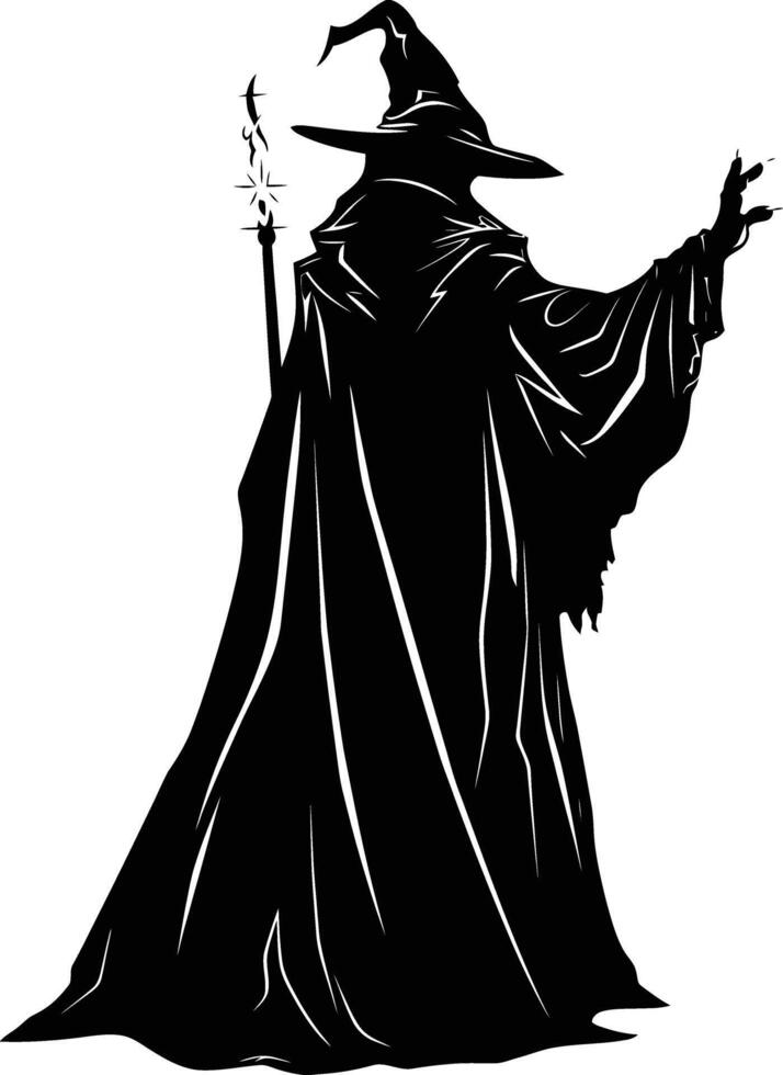 AI generated Silhouette mage full body black color only vector