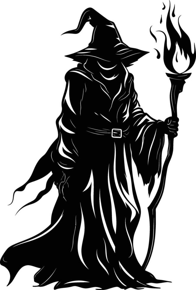 AI generated Silhouette mage full body black color only vector