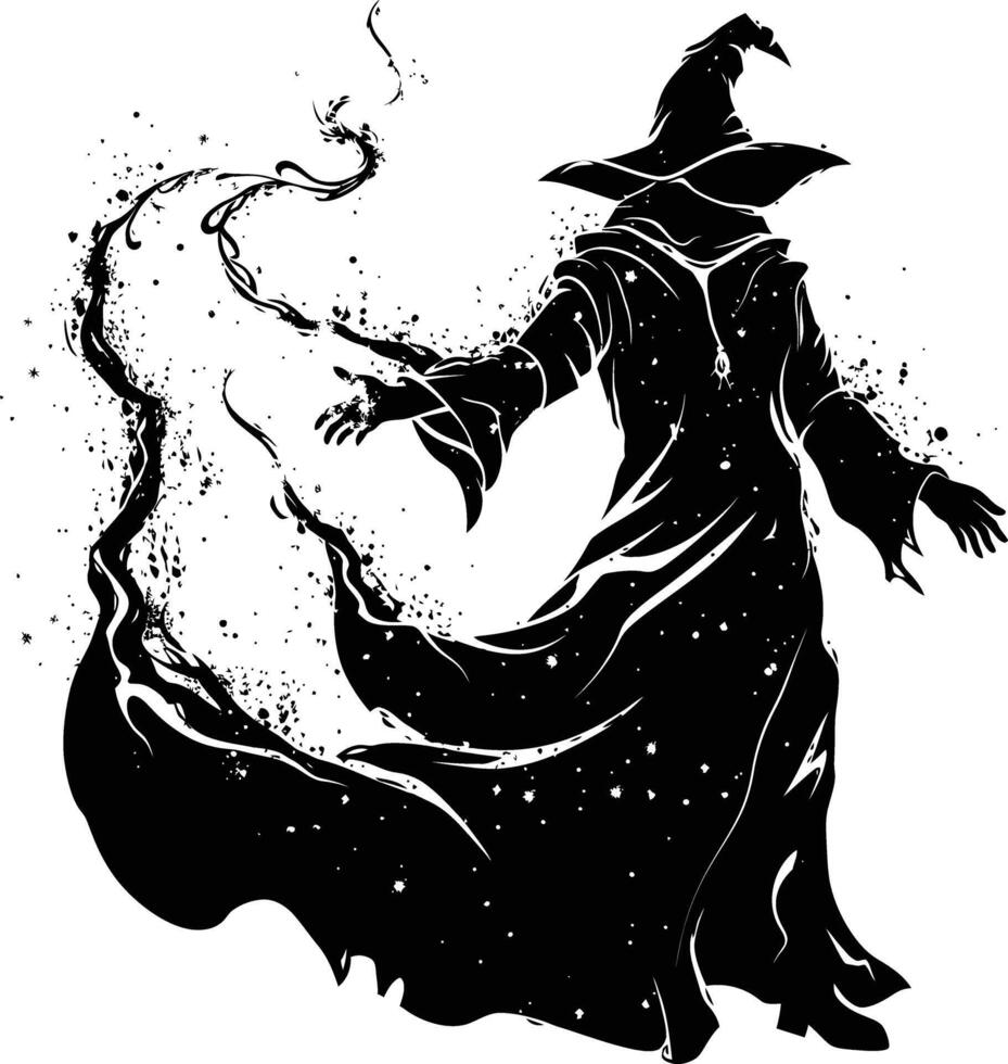 AI generated Silhouette mage full body black color only vector